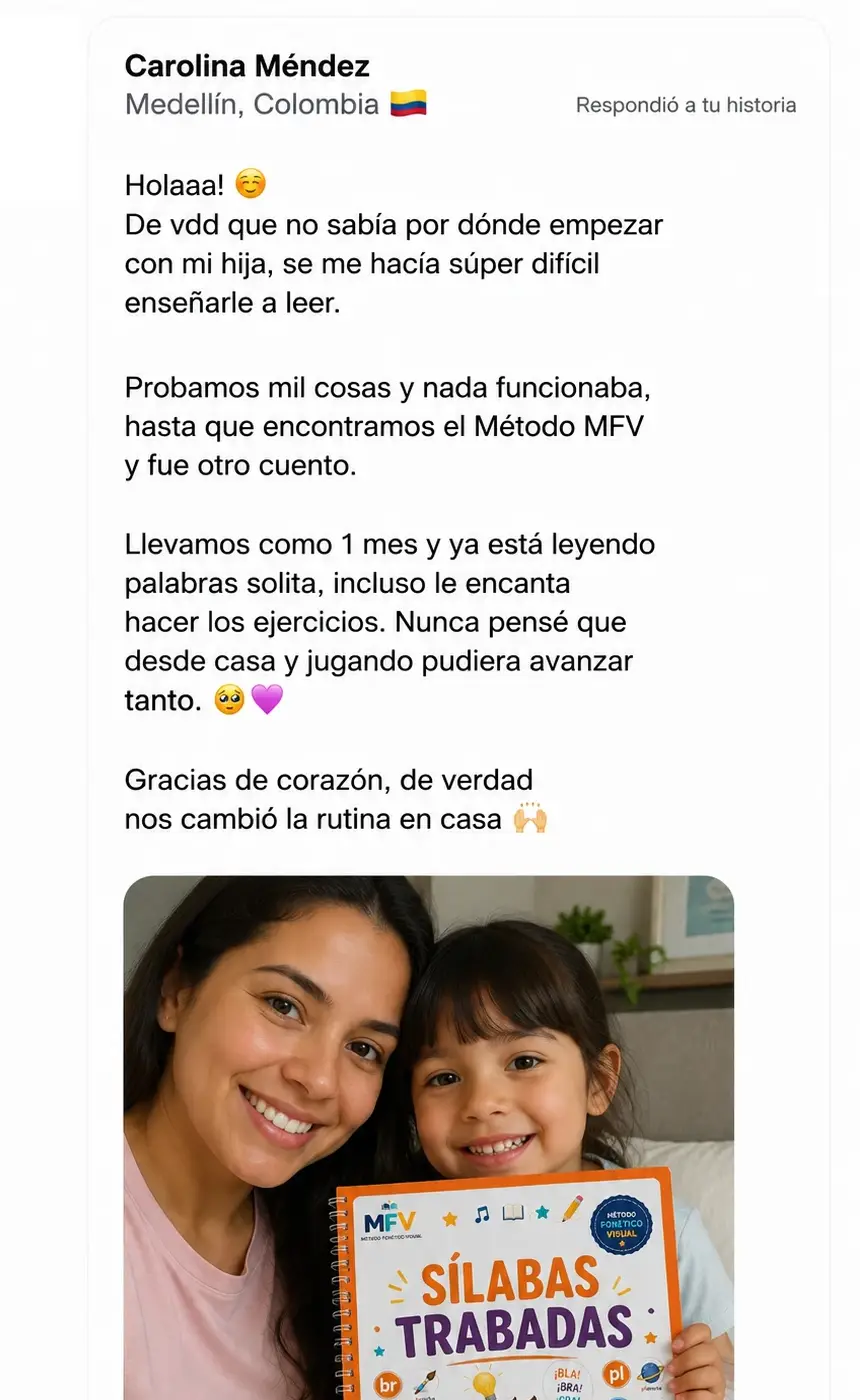 Carolina Méndez, Medellín — mensaje de Instagram sobre el Método MFV