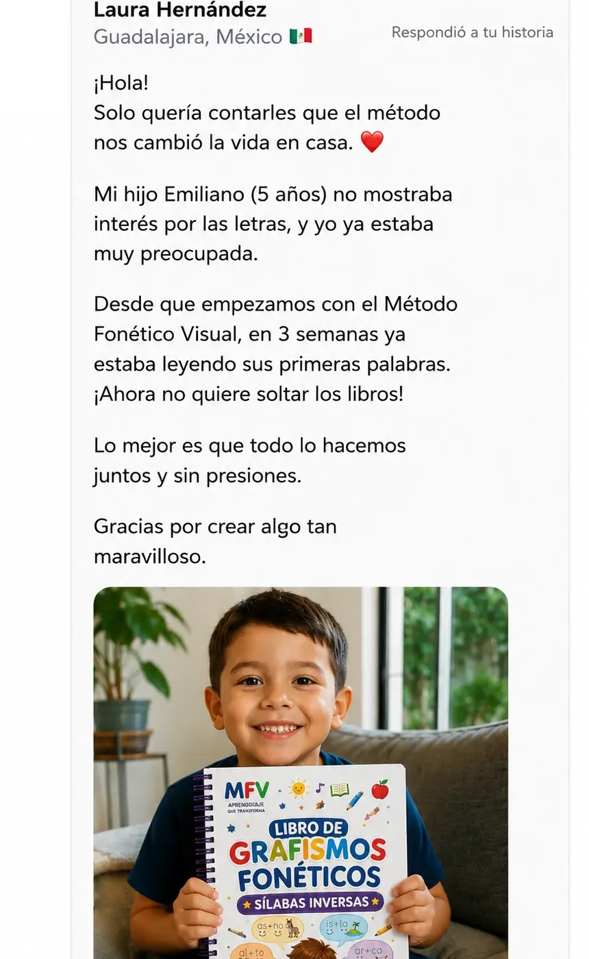 Laura Hernández, Guadalajara — mensaje de Instagram sobre Emiliano leyendo en 3 semanas